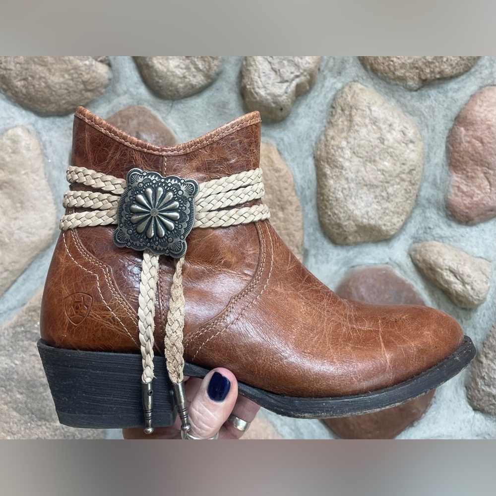 Ariat Brown Leather Ankle Bootie with Braided Strap & Concho